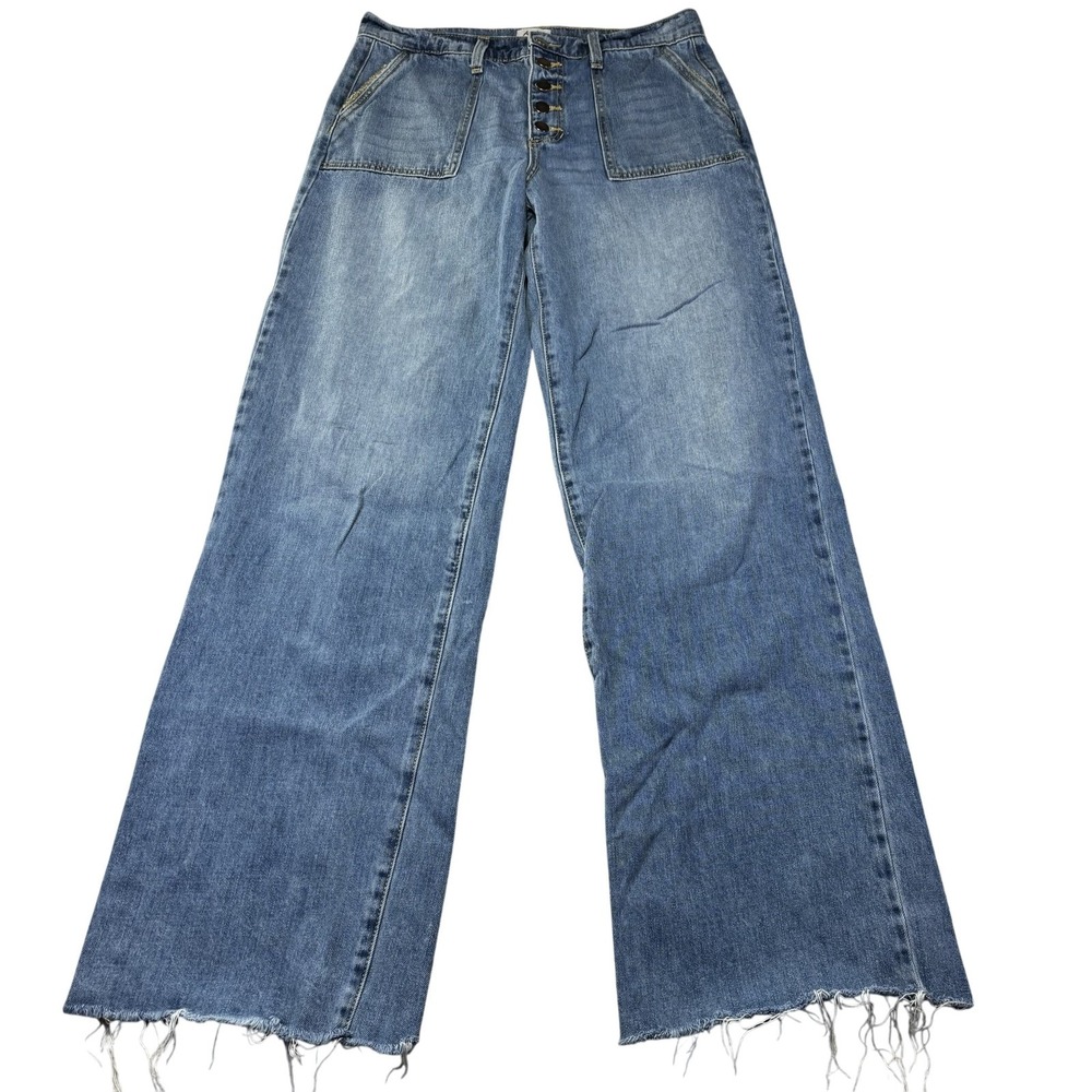 Amalli Talli Wide Leg Jeans Womens 29 Tall Blue Med Wash High Rise Button Fly